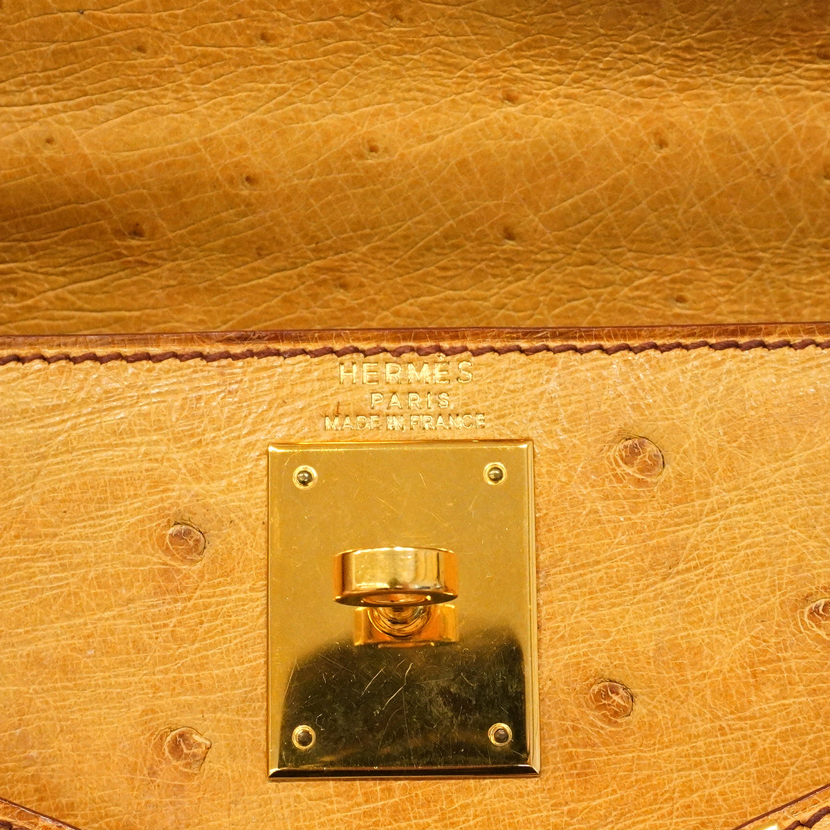 【6fa0017】エルメス ハンドバッグ ケリー28 オーストリッチ サフラン ゴールド金具 〇Y刻印 2wayバッグ【中古】レディース