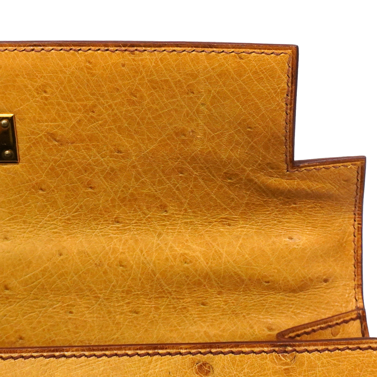 【6fa0017】エルメス ハンドバッグ ケリー28 オーストリッチ サフラン ゴールド金具 〇Y刻印 2wayバッグ【中古】レディース