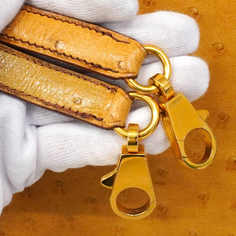 【6fa0017】エルメス ハンドバッグ ケリー28 オーストリッチ サフラン ゴールド金具 〇Y刻印 2wayバッグ【中古】レディース