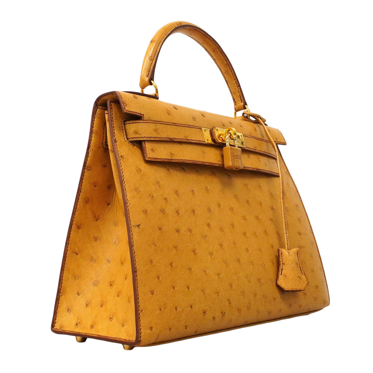 【6fa0017】エルメス ハンドバッグ ケリー28 オーストリッチ サフラン ゴールド金具 〇Y刻印 2wayバッグ【中古】レディース