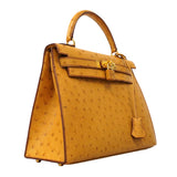 【6fa0017】エルメス ハンドバッグ ケリー28 オーストリッチ サフラン ゴールド金具 〇Y刻印 2wayバッグ【中古】レディース