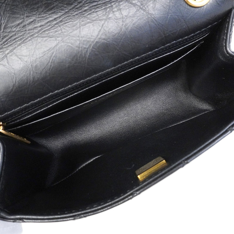 【6fa0029】シャネル ショルダーバッグ マトラッセ Wチェーン 2.55 カーフスキン ブラック ゴールド金具【中古】レディース