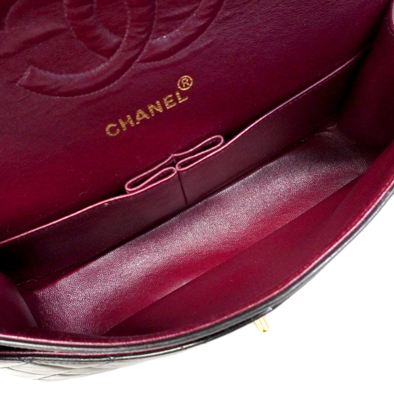 【6fa0030】シャネル ショルダーバッグ マトラッセ Wフラップ Wチェーン ラムスキン ブラック ゴールド金具【中古】レディース