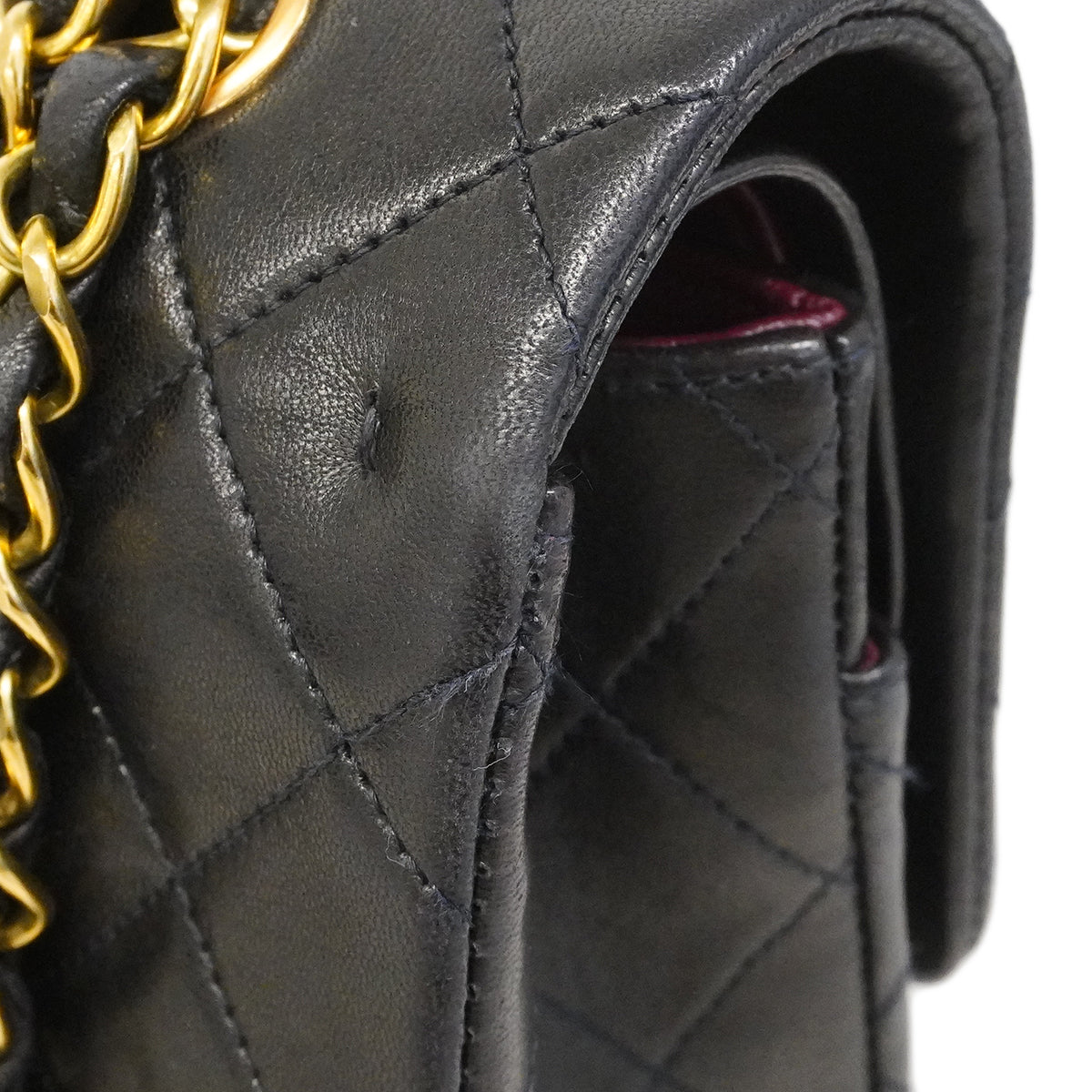 【6fa0030】シャネル ショルダーバッグ マトラッセ Wフラップ Wチェーン ラムスキン ブラック ゴールド金具【中古】レディース