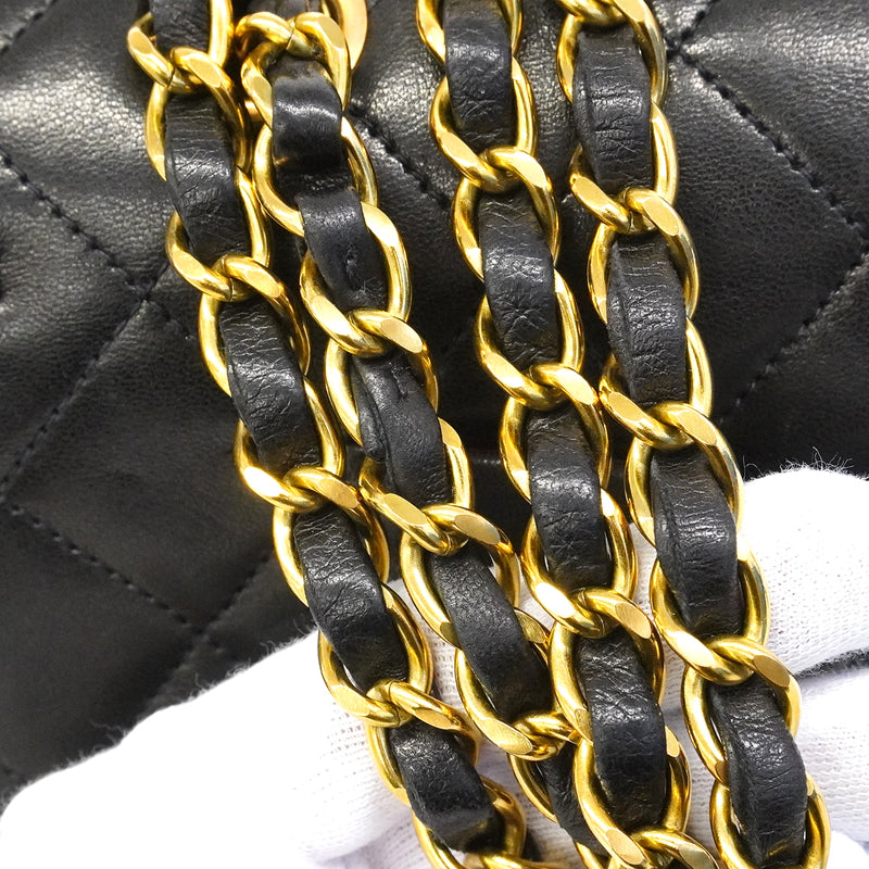 【6fa0030】シャネル ショルダーバッグ マトラッセ Wフラップ Wチェーン ラムスキン ブラック ゴールド金具【中古】レディース