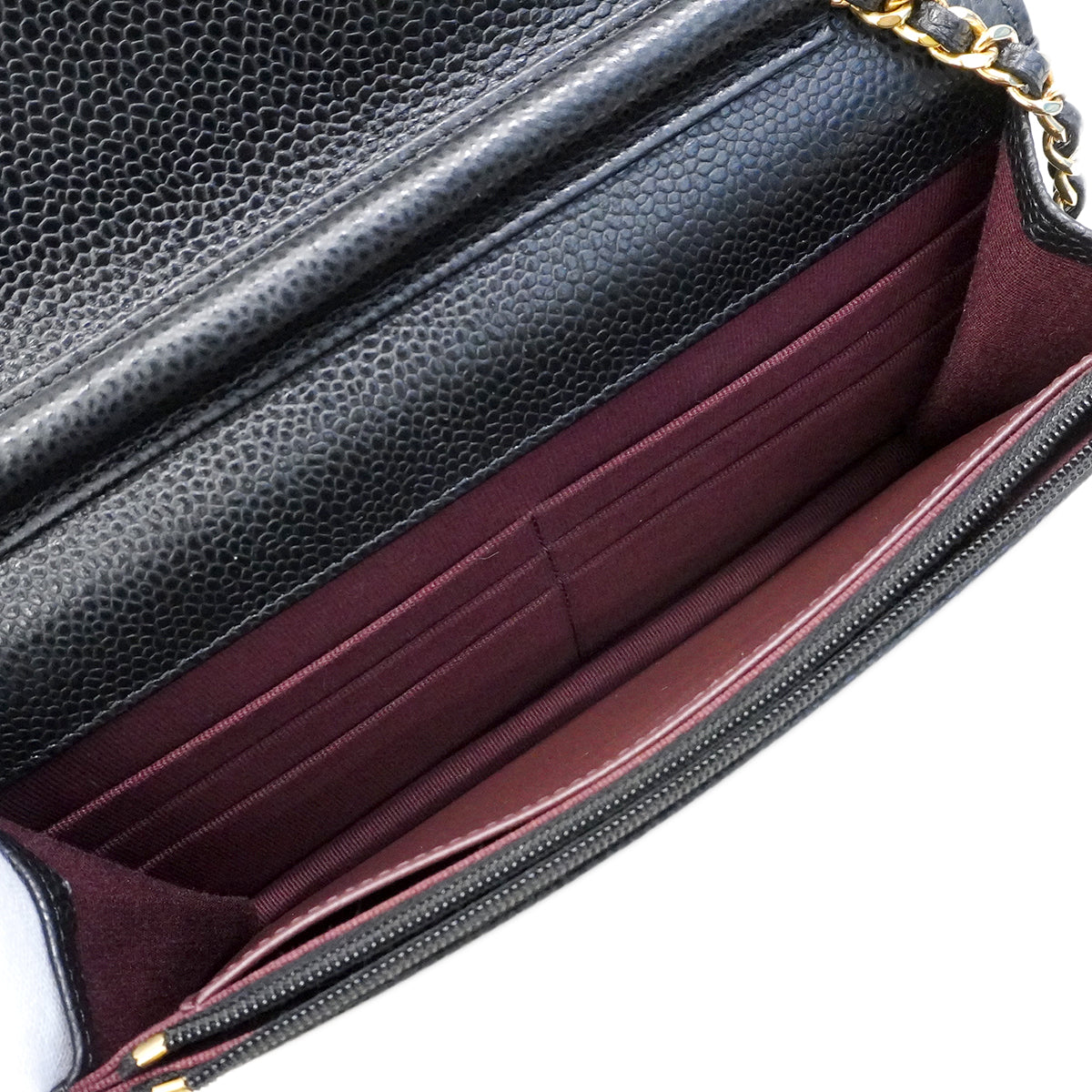 【6fa0032】シャネル ショルダーウォレット マトラッセ チェーンショルダー キャビアスキン ブラック ゴールド金具【中古】レディース