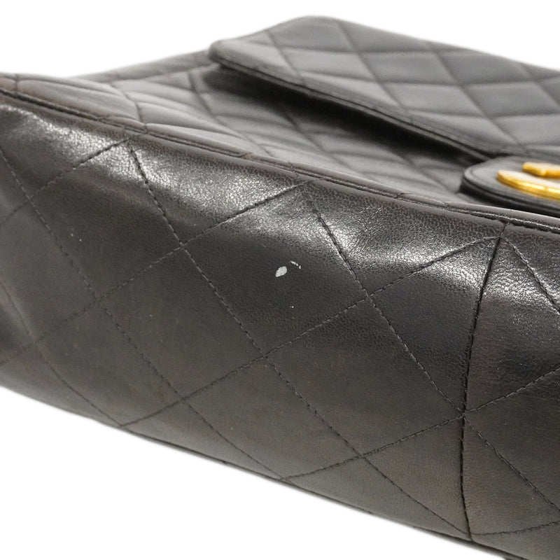 【6fa0035-h】シャネル ショルダーバッグ デカマトラッセ Wチェーン ラムスキン ブラック ゴールド金具【中古】レディース