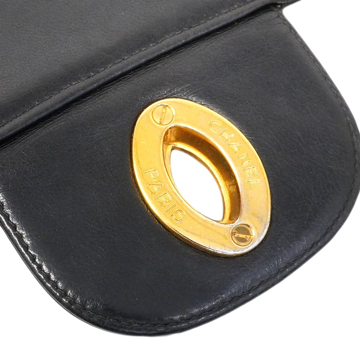 【6fa0035-h】シャネル ショルダーバッグ デカマトラッセ Wチェーン ラムスキン ブラック ゴールド金具【中古】レディース