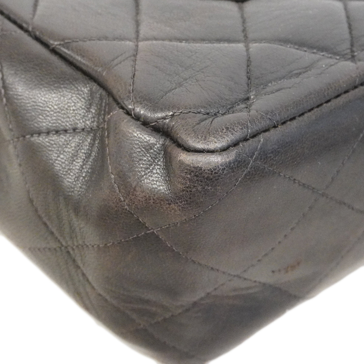 【6fa0035-h】シャネル ショルダーバッグ デカマトラッセ Wチェーン ラムスキン ブラック ゴールド金具【中古】レディース