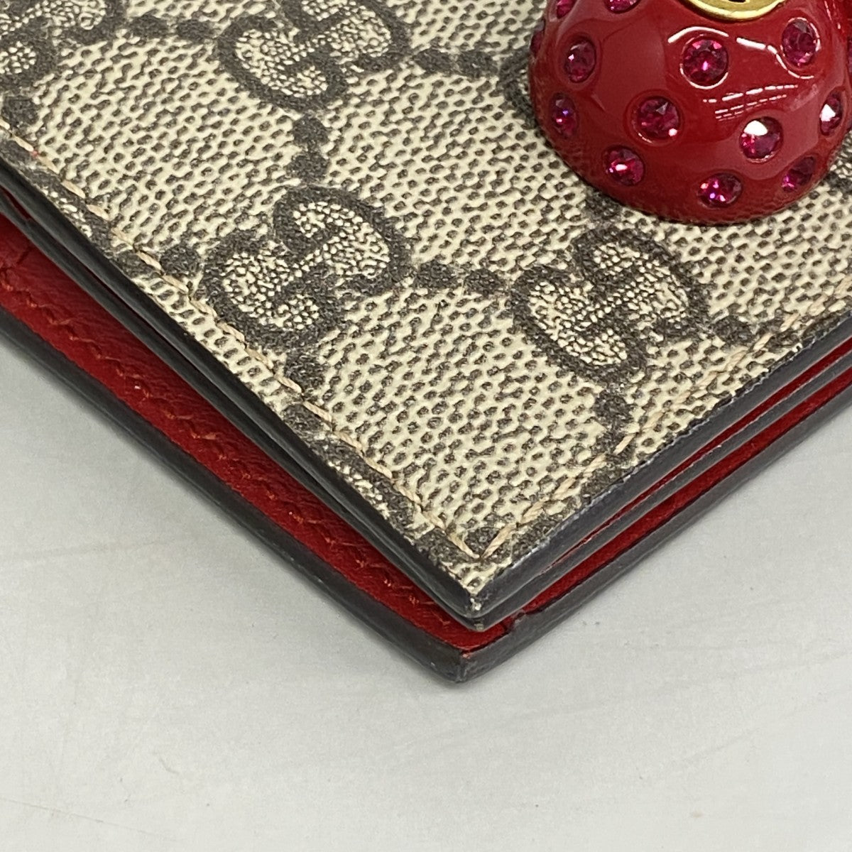 【6fa0058-k】グッチ 財布 GGスプリーム 476050 PVC ブラウン レッド ゴールド金具【中古】レディース