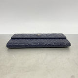 【6fa0059-k】シャネル 長財布 カメリア ラムスキン ネイビー シルバー金具【中古】レディース