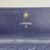 【6fa0059-k】シャネル 長財布 カメリア ラムスキン ネイビー シルバー金具【中古】レディース