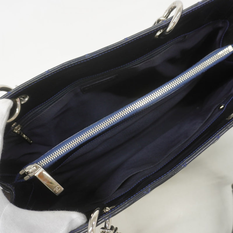 【6fa0071-k】シャネル チェーントート マトラッセ パテントレザー ネイビー シルバー金具【中古】レディース