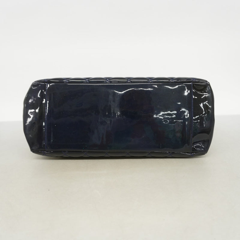 【6fa0071-k】シャネル チェーントート マトラッセ パテントレザー ネイビー シルバー金具【中古】レディース