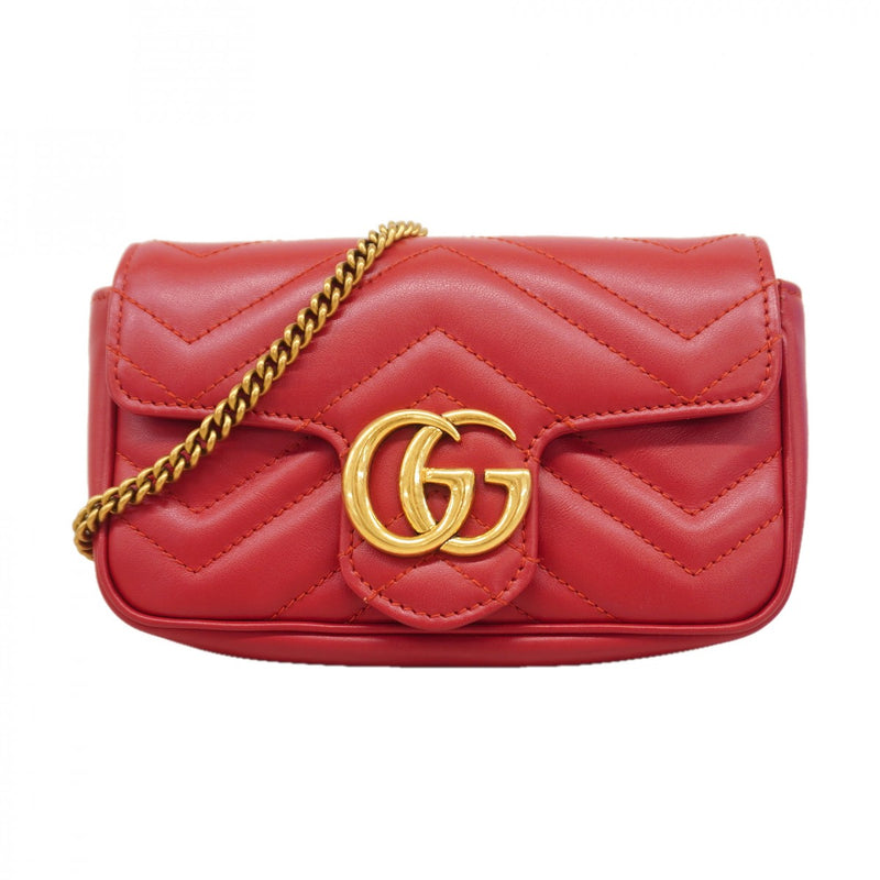 【6fa0078-k】グッチ ショルダーバッグ GGマーモント 476433 レザー レッド ゴールド金具【中古】レディース