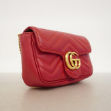 【6fa0078-k】グッチ ショルダーバッグ GGマーモント 476433 レザー レッド ゴールド金具【中古】レディース