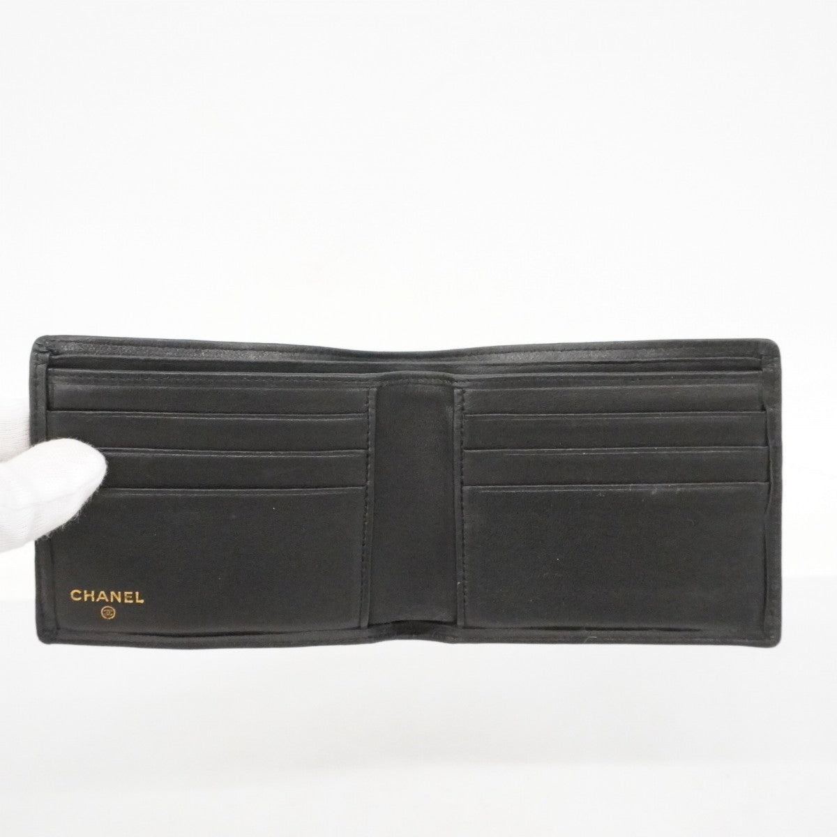 【6fa0110】シャネル 札入れ ビコローレ ラムスキン ブラック ゴールド金具【中古】レディース