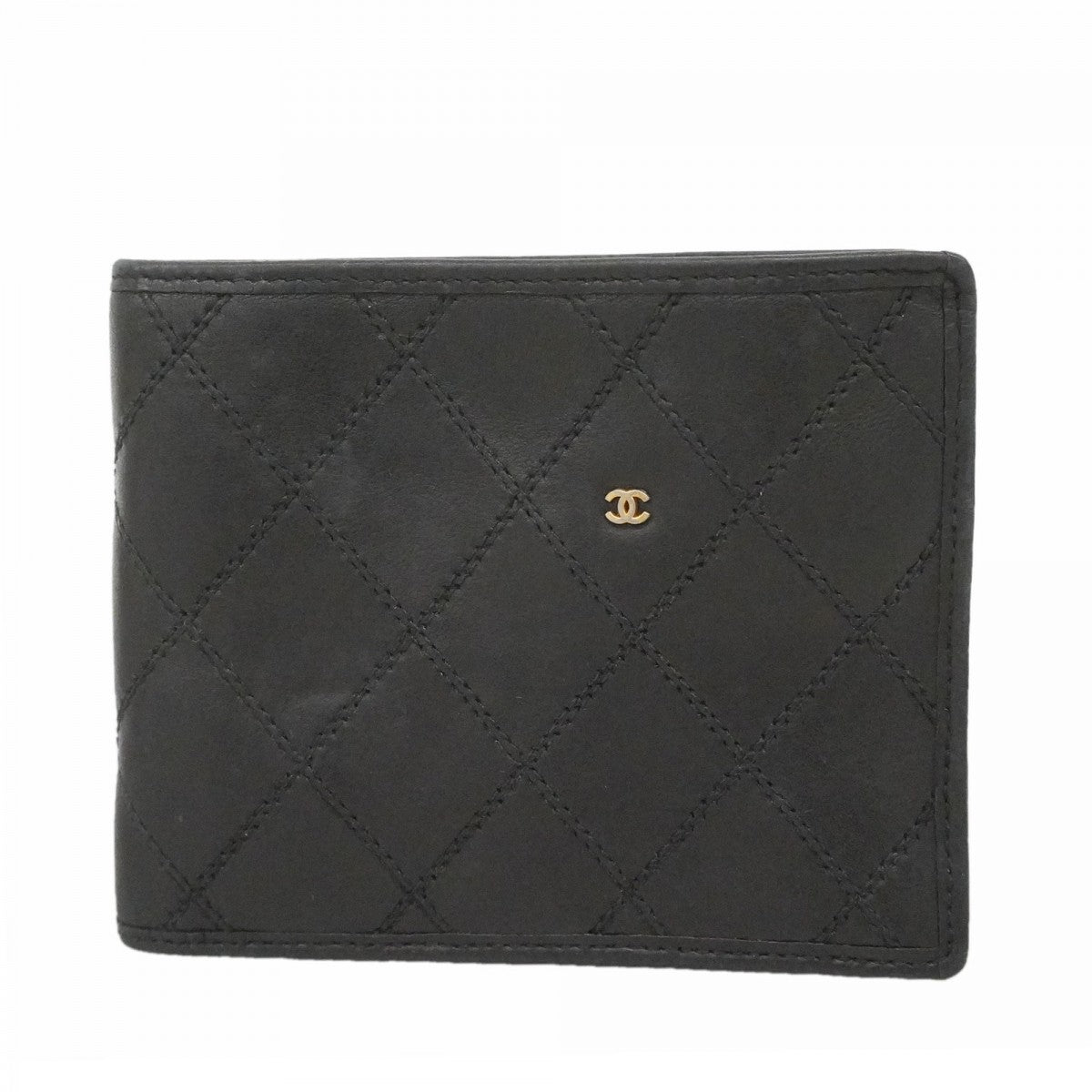 【6fa0110】シャネル 札入れ ビコローレ ラムスキン ブラック ゴールド金具【中古】レディース