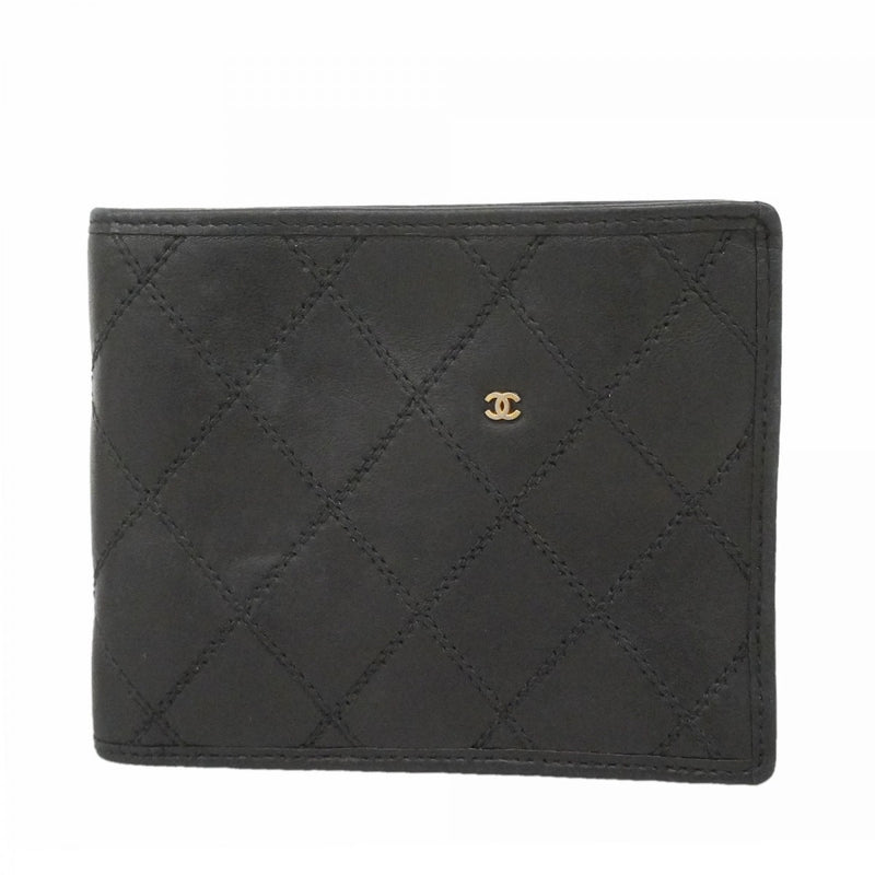 【6fa0110】シャネル 札入れ ビコローレ ラムスキン ブラック ゴールド金具【中古】レディース