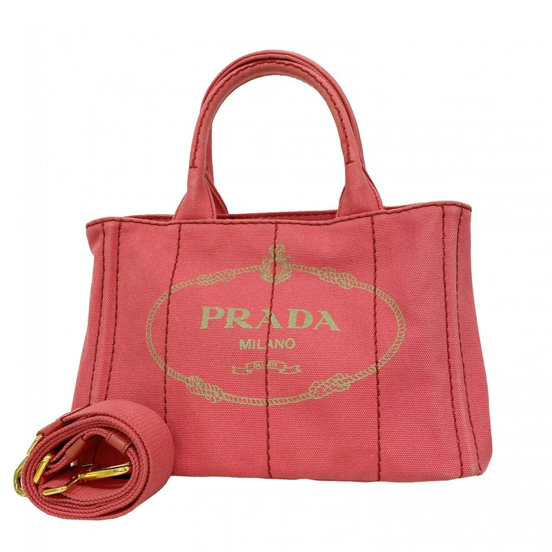 【6fa0111-k】プラダ ハンドバッグ カナパ キャンバス ピンク ゴールド金具 2wayバッグ【中古】レディース