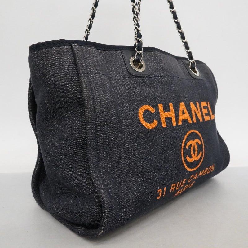 【6fa0121-k】シャネル チェーントート ドーヴィル デニム ブルー シルバー金具【中古】レディース