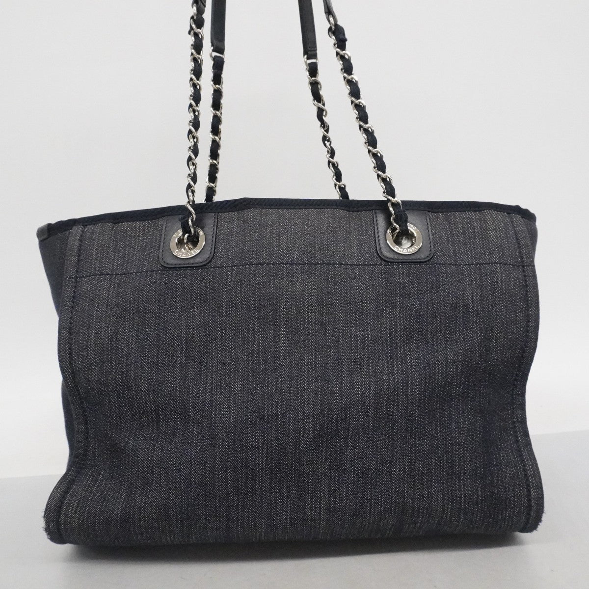 【6fa0121-k】シャネル チェーントート ドーヴィル デニム ブルー シルバー金具【中古】レディース