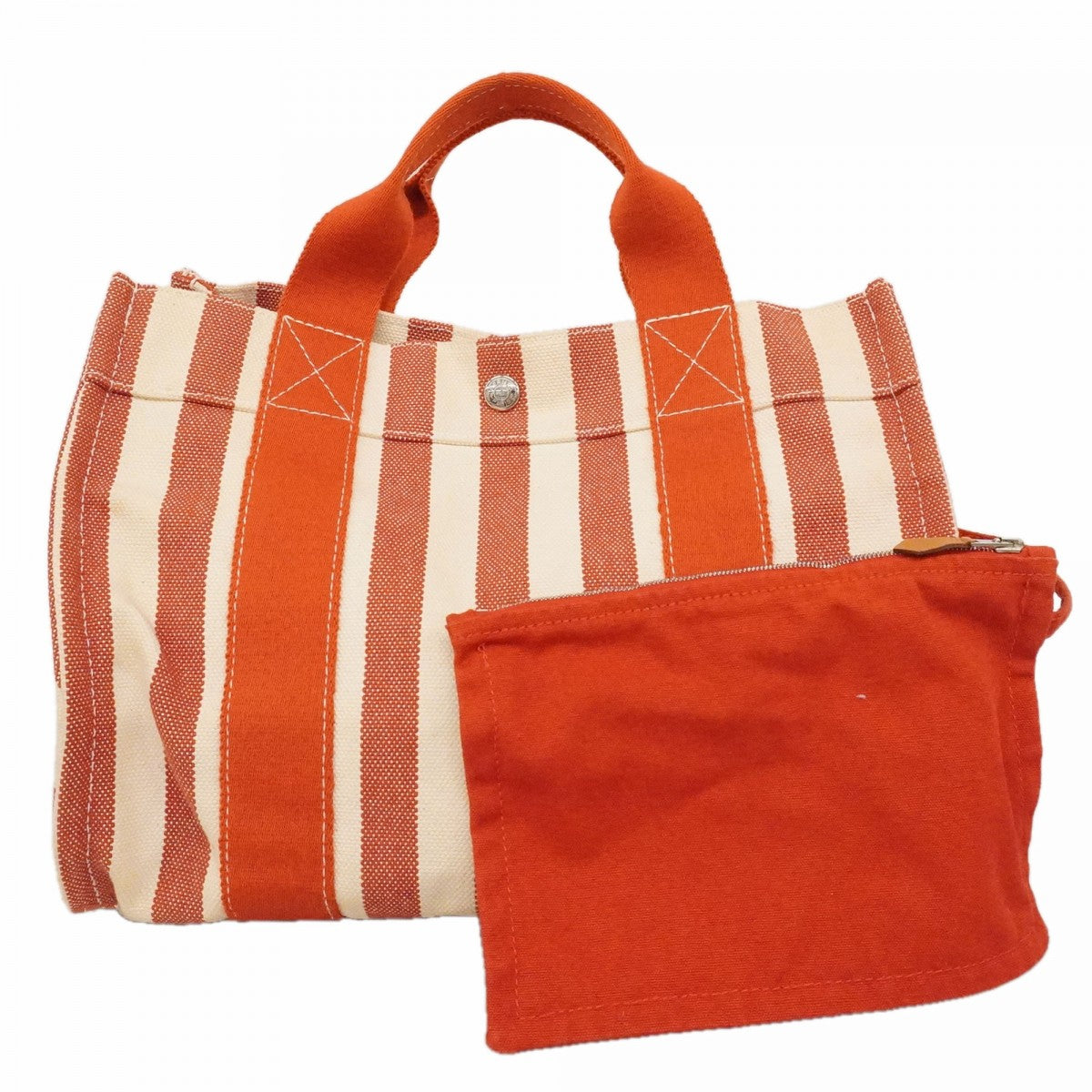 【6fa0122-k】エルメス トートバッグ カンヌPM キャンバス レッド ホワイト シルバー金具【中古】レディース