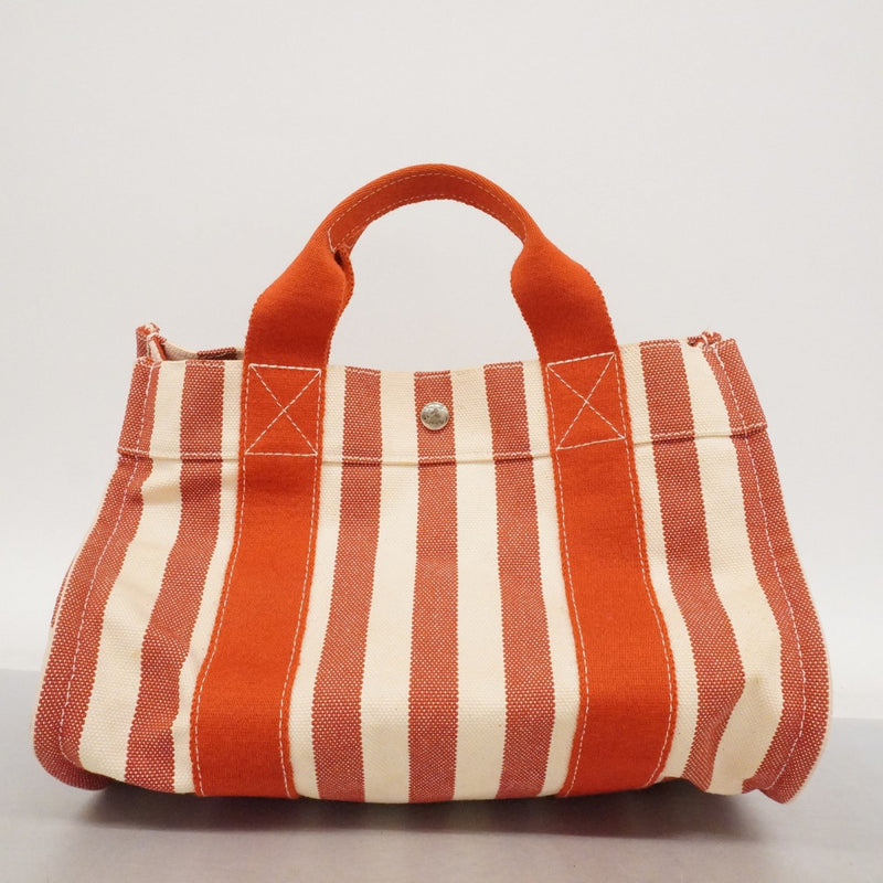 【6fa0122-k】エルメス トートバッグ カンヌPM キャンバス レッド ホワイト シルバー金具【中古】レディース