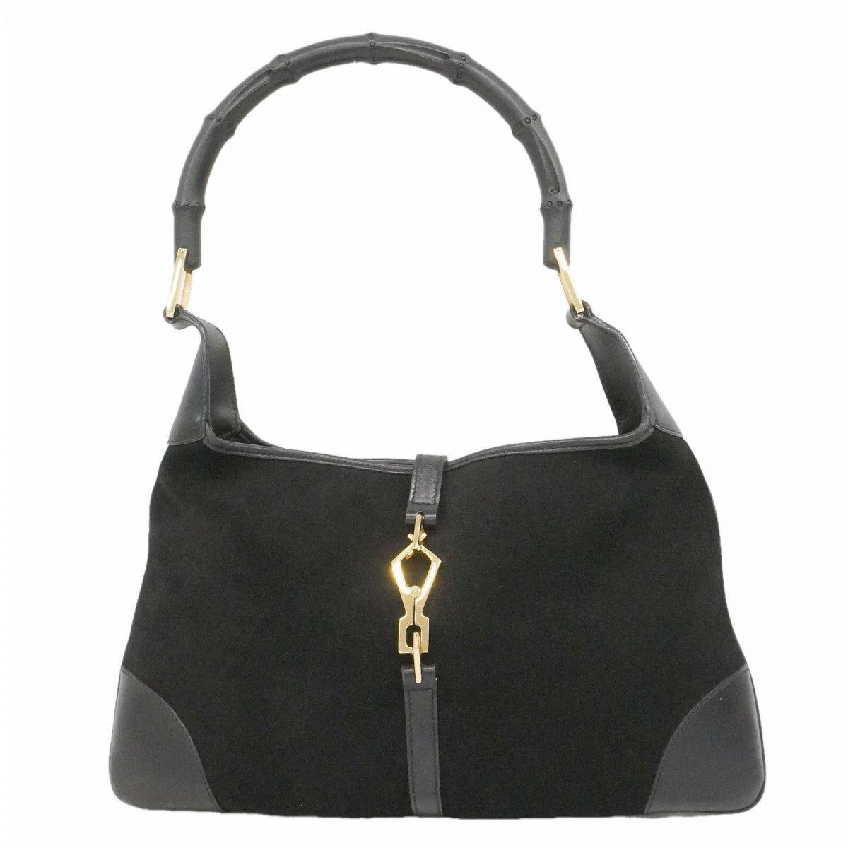 【6fa0124-k】グッチ ハンドバッグ ジャッキー 001 4060 スウェード ブラック ゴールド金具【中古】レディース