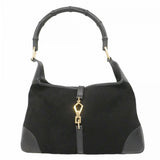 【6fa0124-k】グッチ ハンドバッグ ジャッキー 001 4060 スウェード ブラック ゴールド金具【中古】レディース