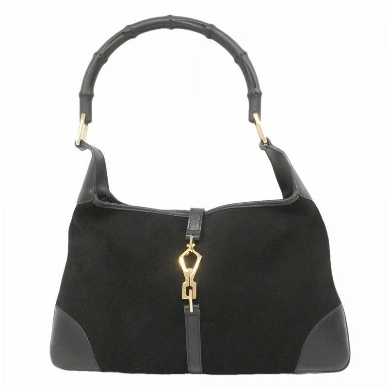 【6fa0124-k】グッチ ハンドバッグ ジャッキー 001 4060 スウェード ブラック ゴールド金具【中古】レディース