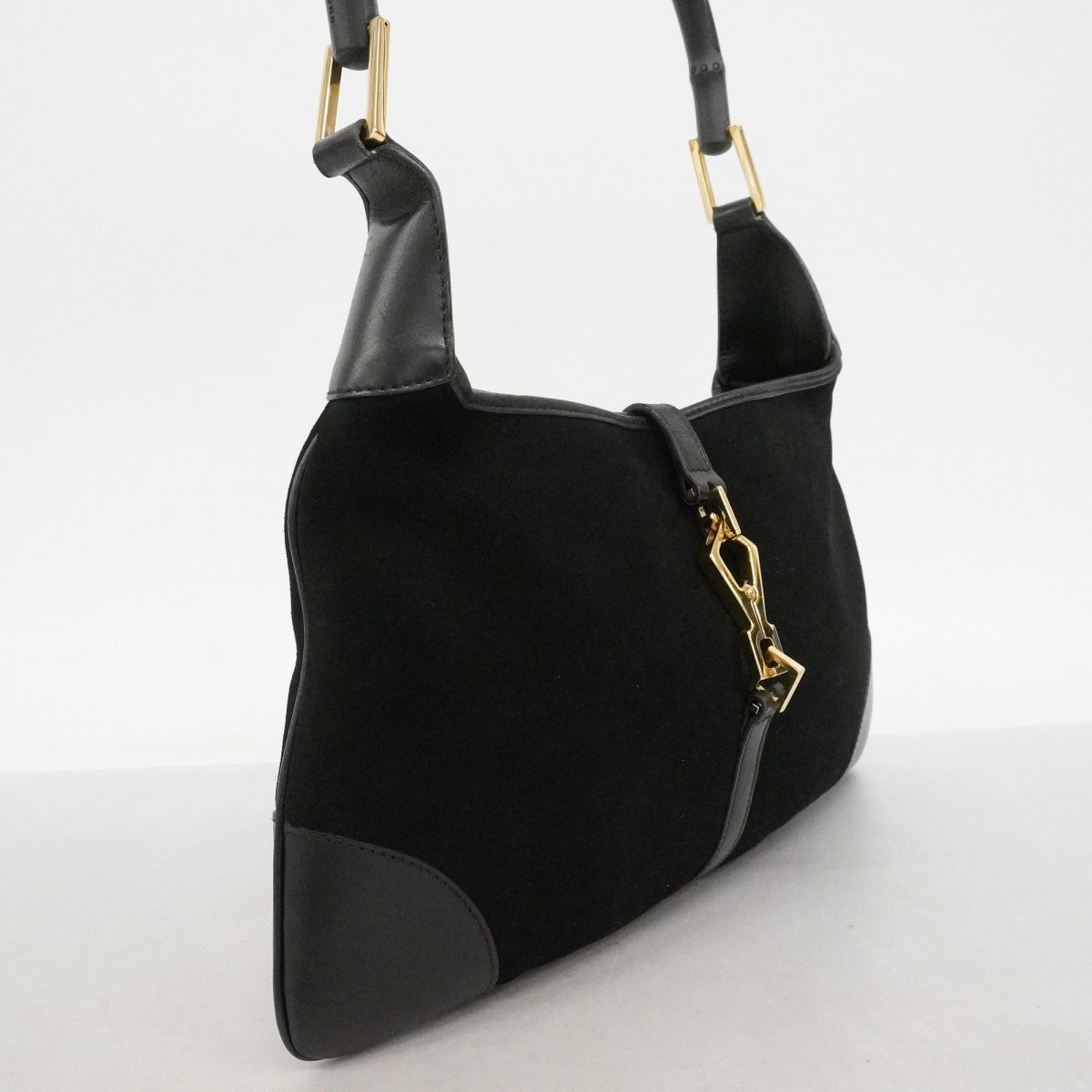 【6fa0124-k】グッチ ハンドバッグ ジャッキー 001 4060 スウェード ブラック ゴールド金具【中古】レディース