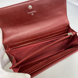 【6fa0136-k】シャネル 長財布 カメリア ラムスキン ボルドー シルバー金具【中古】レディース