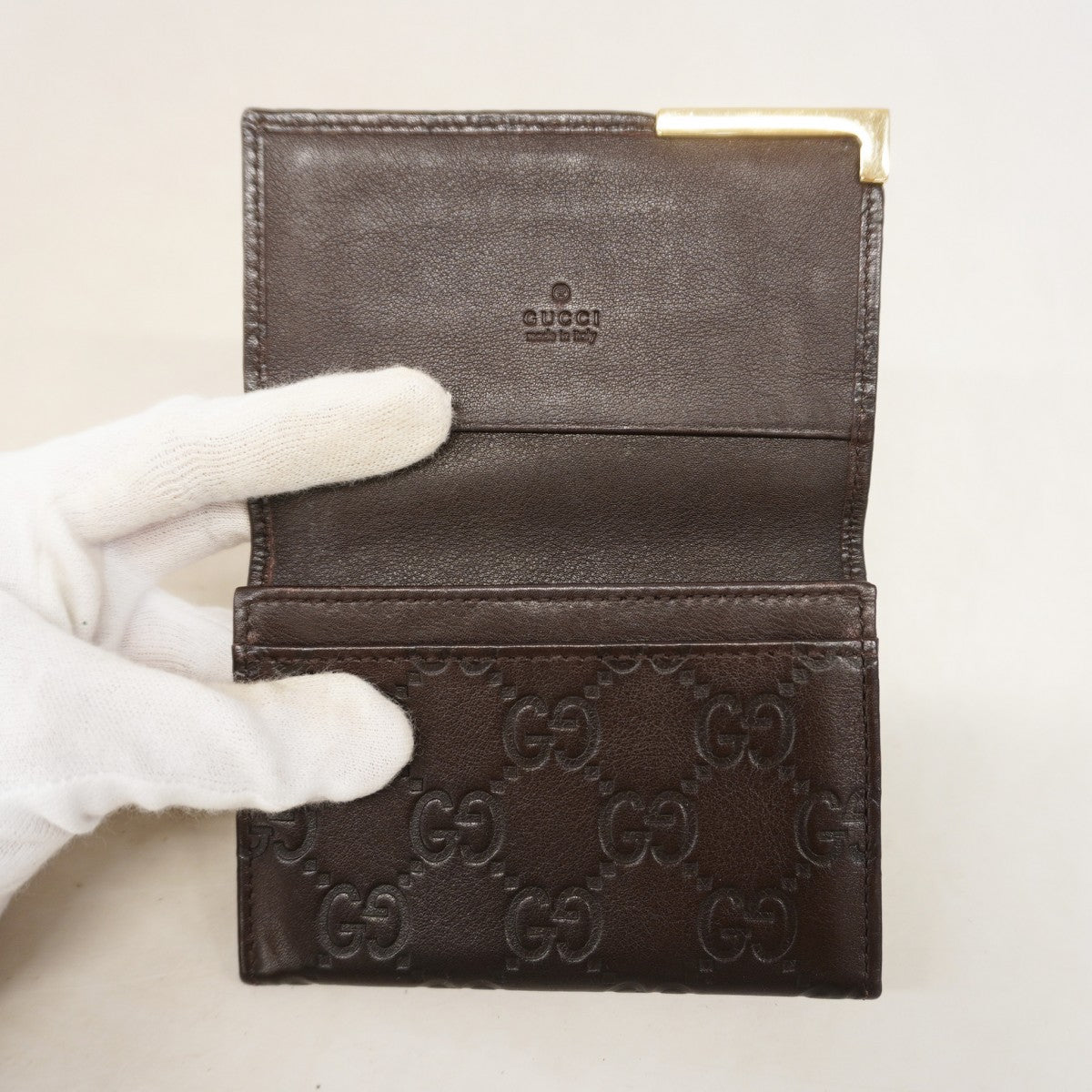 【6fa0149-k】グッチ 名刺入れ グッチシマ 278561 レザー ブラウン ゴールド金具【中古】メンズ レディース ユニセックス