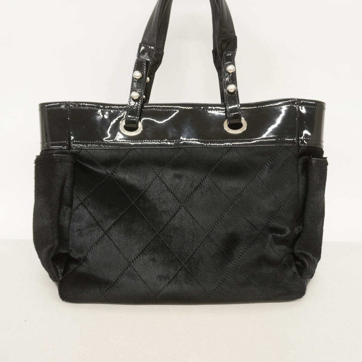 【6fa0159】シャネル トートバッグ パリビアリッツ ハラコ ブラック シルバー金具【中古】レディース