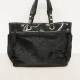 【6fa0159】シャネル トートバッグ パリビアリッツ ハラコ ブラック シルバー金具【中古】レディース