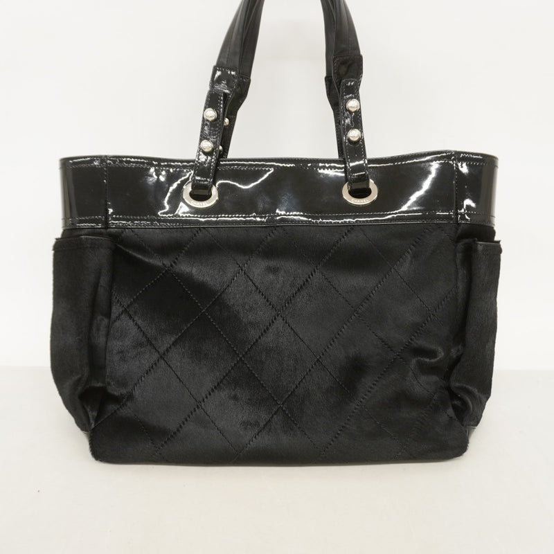 【6fa0159】シャネル トートバッグ パリビアリッツ ハラコ ブラック シルバー金具【中古】レディース