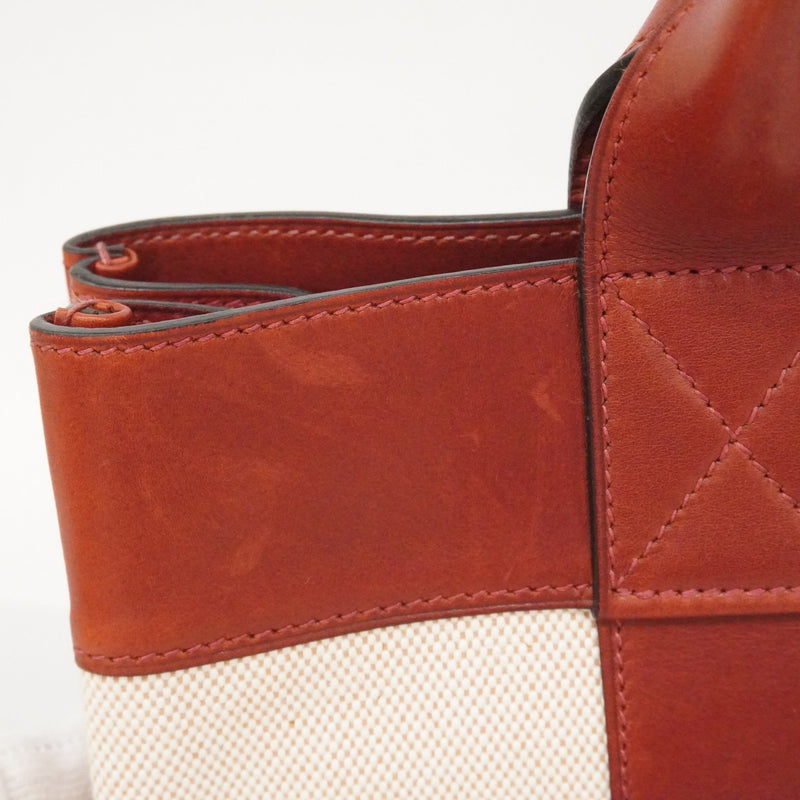 【6fa0170】エルメス ハンドバッグ フールトゥPM トワルアッシュ レザー ボルドー シルバー金具 □F刻印【中古】レディース