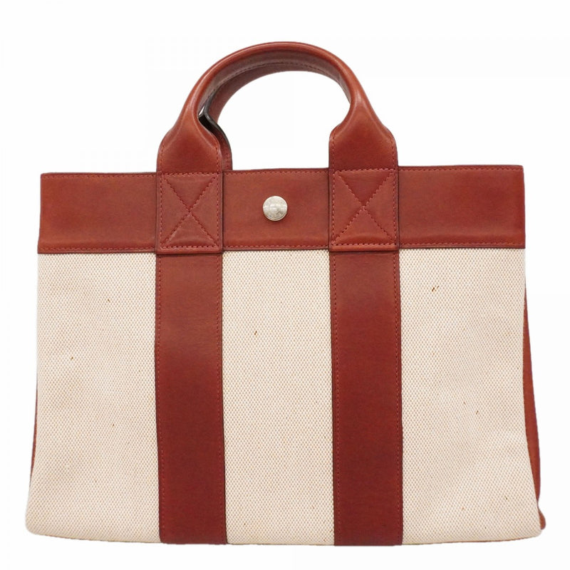 【6fa0170】エルメス ハンドバッグ フールトゥPM トワルアッシュ レザー ボルドー シルバー金具 □F刻印【中古】レディース