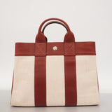 【6fa0170】エルメス ハンドバッグ フールトゥPM トワルアッシュ レザー ボルドー シルバー金具 □F刻印【中古】レディース