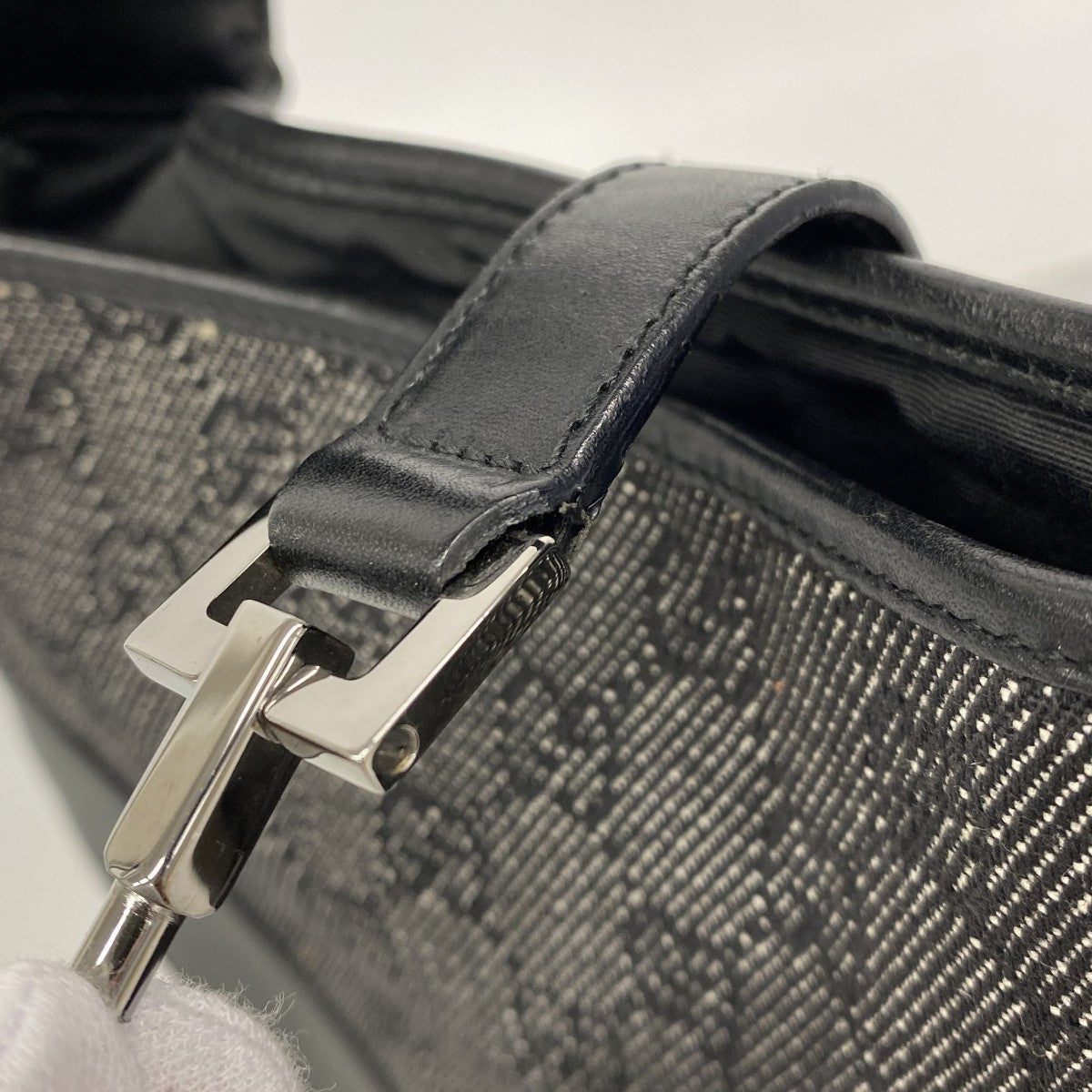 【6fa0187-k】グッチ ハンドバッグ ジャッキー 00963 デニム ブラック シルバー金具【中古】レディース