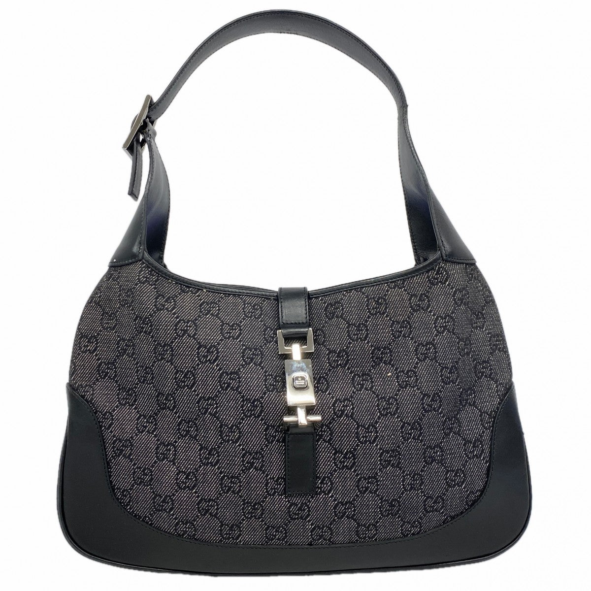 【6fa0187-k】グッチ ハンドバッグ ジャッキー 00963 デニム ブラック シルバー金具【中古】レディース