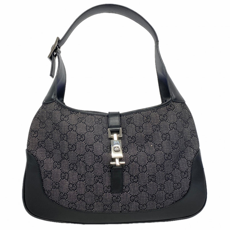 【6fa0187-k】グッチ ハンドバッグ ジャッキー 00963 デニム ブラック シルバー金具【中古】レディース