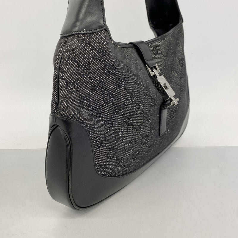 【6fa0187-k】グッチ ハンドバッグ ジャッキー 00963 デニム ブラック シルバー金具【中古】レディース
