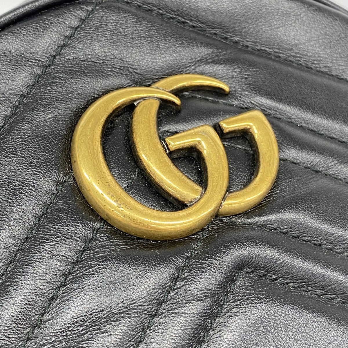【6fa0195-k】グッチ リュック・デイパック GGマーモント 476671 レザー ブラック ゴールド金具【中古】レディース