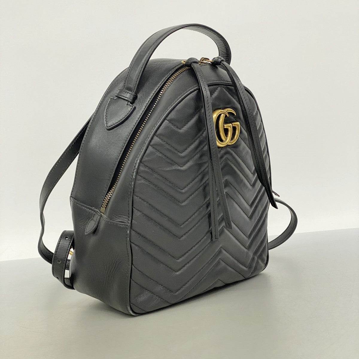 【6fa0195-k】グッチ リュック・デイパック GGマーモント 476671 レザー ブラック ゴールド金具【中古】レディース