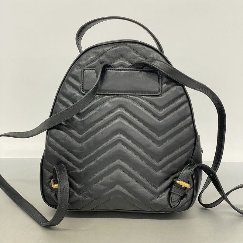 【6fa0195-k】グッチ リュック・デイパック GGマーモント 476671 レザー ブラック ゴールド金具【中古】レディース