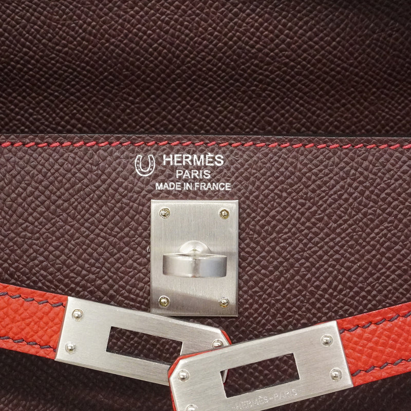 【6fa0209-g】エルメス ハンドバッグ ケリー25 ヴォーエプソン ルージュアッシュ ルージュカザック シルバー金具 B刻印 スペシャルオーダー 2wayバッグ【中古】レディース