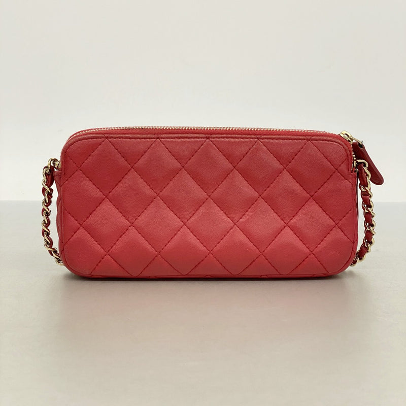【6fa0214-k】シャネル ショルダーバッグ マトラッセ チェーンショルダー ラムスキン レッド シャンパンゴールド金具【中古】レディース