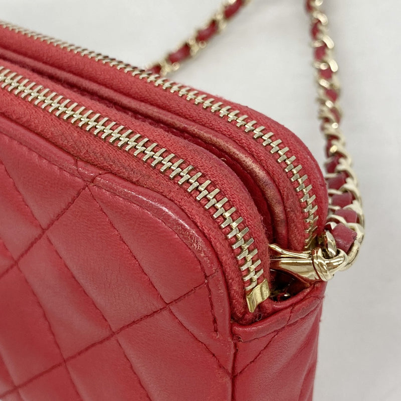 【6fa0214-k】シャネル ショルダーバッグ マトラッセ チェーンショルダー ラムスキン レッド シャンパンゴールド金具【中古】レディース